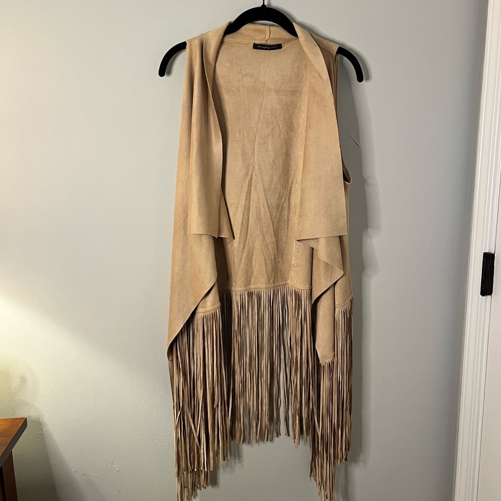 Do Everything in Love Beige Fringe Vest